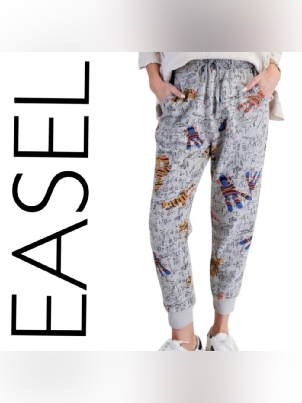 EASEL NWT PANTS SOCK MONKEY & BUNNY ADORABLE HEATHER GREY SMALL